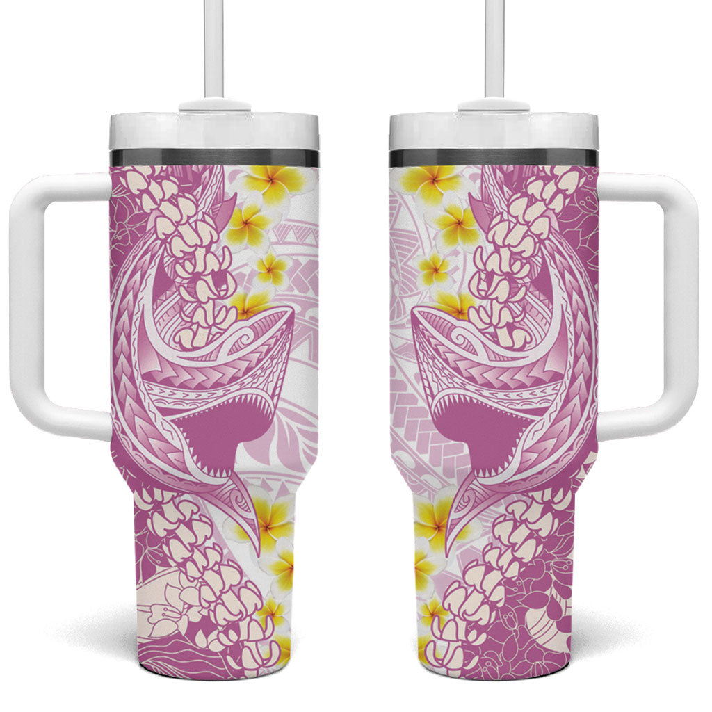 Purple Hawaii Shark Tattoo Tumbler With Handle Puakenikeni Lei Plumeria Polynesian Pattern LT14 One Size: 40 oz Purple - Polynesian Pride