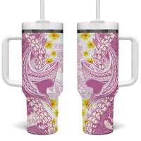 Purple Hawaii Shark Tattoo Tumbler With Handle Puakenikeni Lei Plumeria Polynesian Pattern LT14 One Size: 40 oz Purple - Polynesian Pride