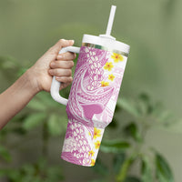 Purple Hawaii Shark Tattoo Tumbler With Handle Puakenikeni Lei Plumeria Polynesian Pattern LT14 - Polynesian Pride