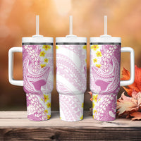 Purple Hawaii Shark Tattoo Tumbler With Handle Puakenikeni Lei Plumeria Polynesian Pattern LT14 - Polynesian Pride