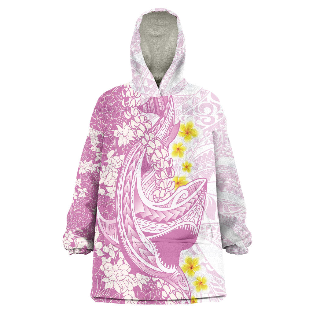 Purple Hawaii Shark Tattoo Wearable Blanket Hoodie Puakenikeni Lei Plumeria Polynesian Pattern