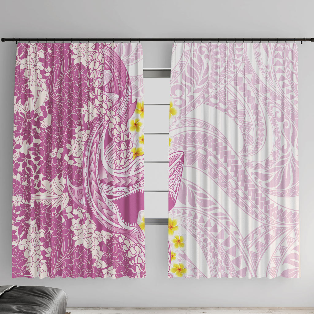 Purple Hawaii Shark Tattoo Window Curtain Puakenikeni Lei Plumeria Polynesian Pattern LT14 With Hooks Purple - Polynesian Pride