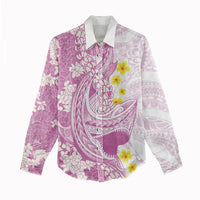 Purple Hawaii Shark Tattoo Women Casual Shirt Puakenikeni Lei Plumeria Polynesian Pattern