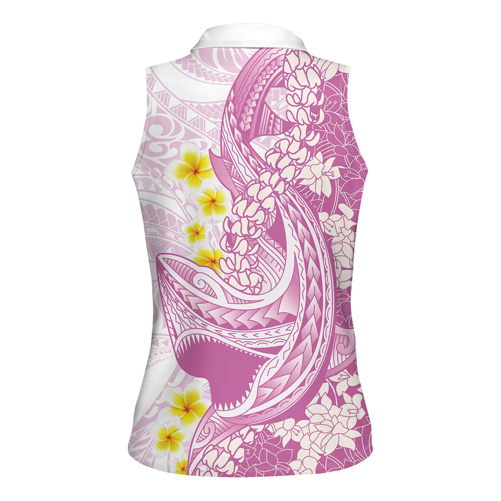 Purple Hawaii Shark Tattoo Women Sleeveless Polo Shirt Puakenikeni Lei Plumeria Polynesian Pattern