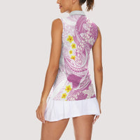 Purple Hawaii Shark Tattoo Women Sleeveless Polo Shirt Puakenikeni Lei Plumeria Polynesian Pattern