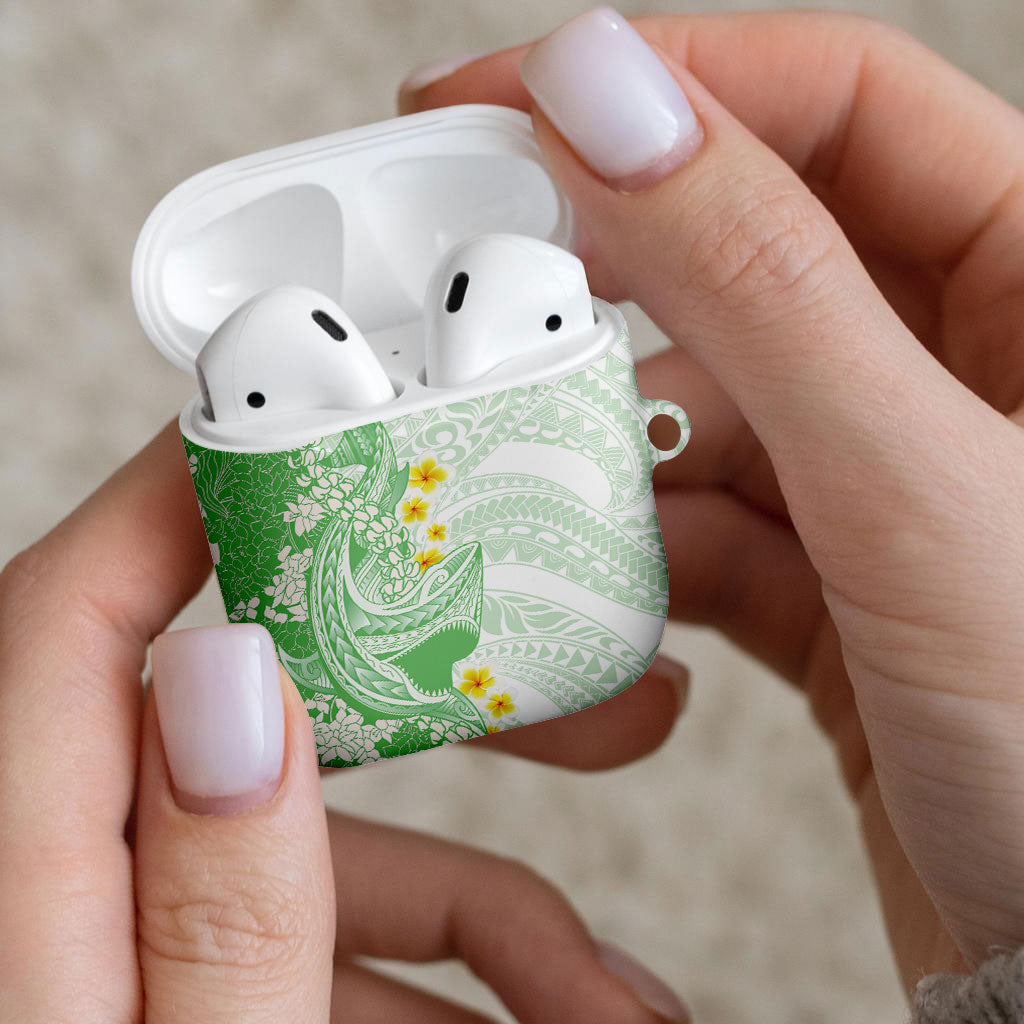Green Hawaii Shark Tattoo AirPods Case Puakenikeni Lei Plumeria Polynesian Pattern LT14 - Polynesian Pride