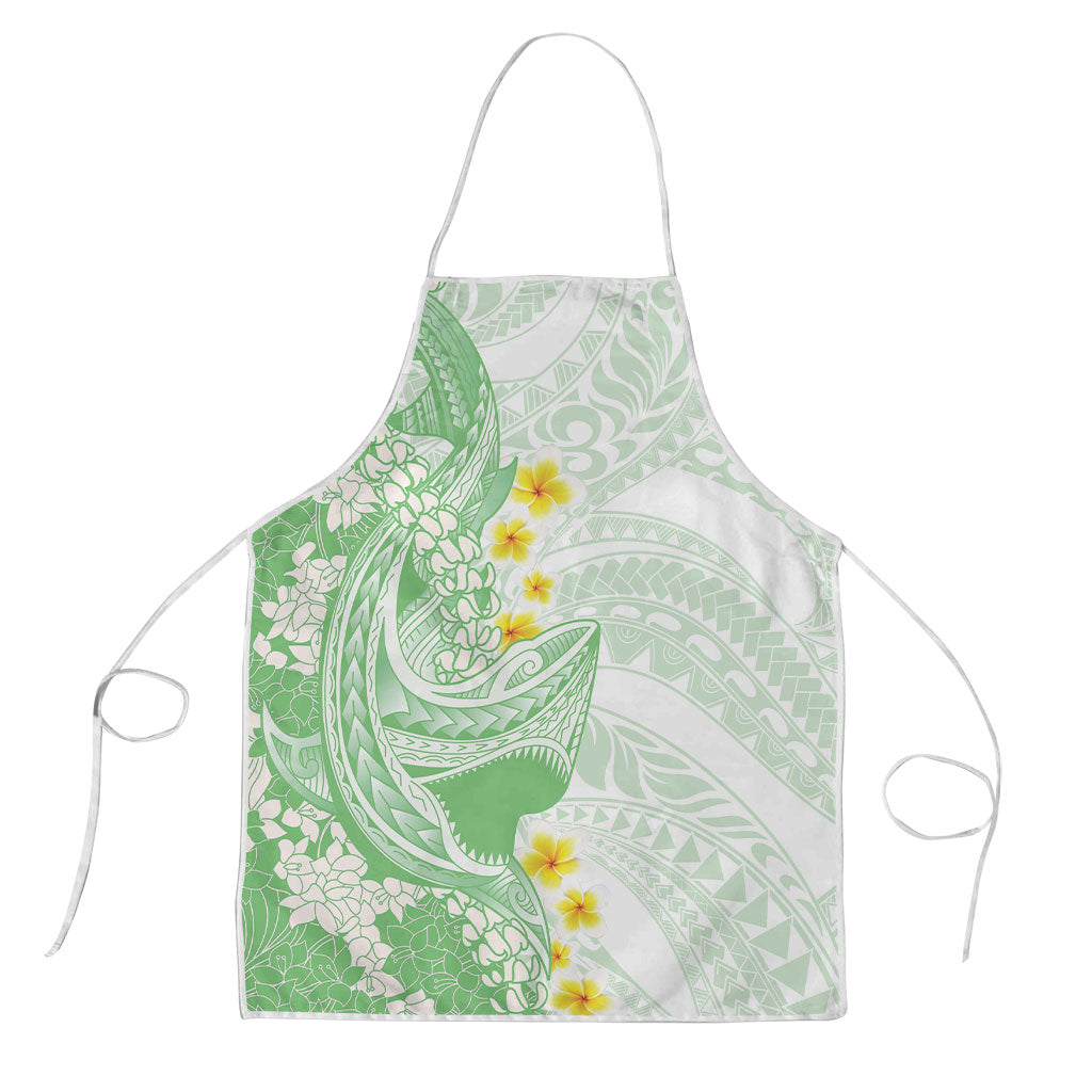 Green Hawaii Shark Tattoo Apron Puakenikeni Lei Plumeria Polynesian Pattern
