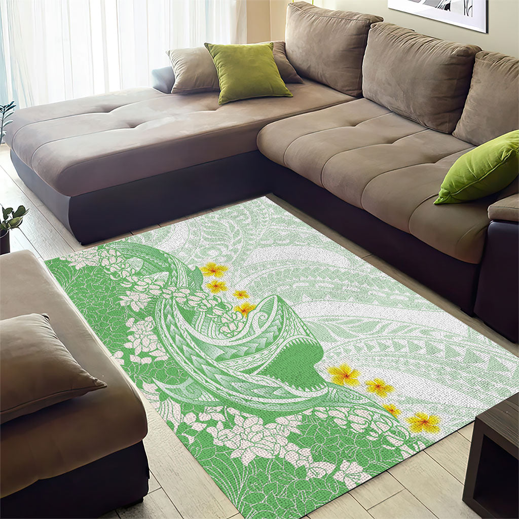 Green Hawaii Shark Tattoo Area Rug Puakenikeni Lei Plumeria Polynesian Pattern LT14 - Polynesian Pride
