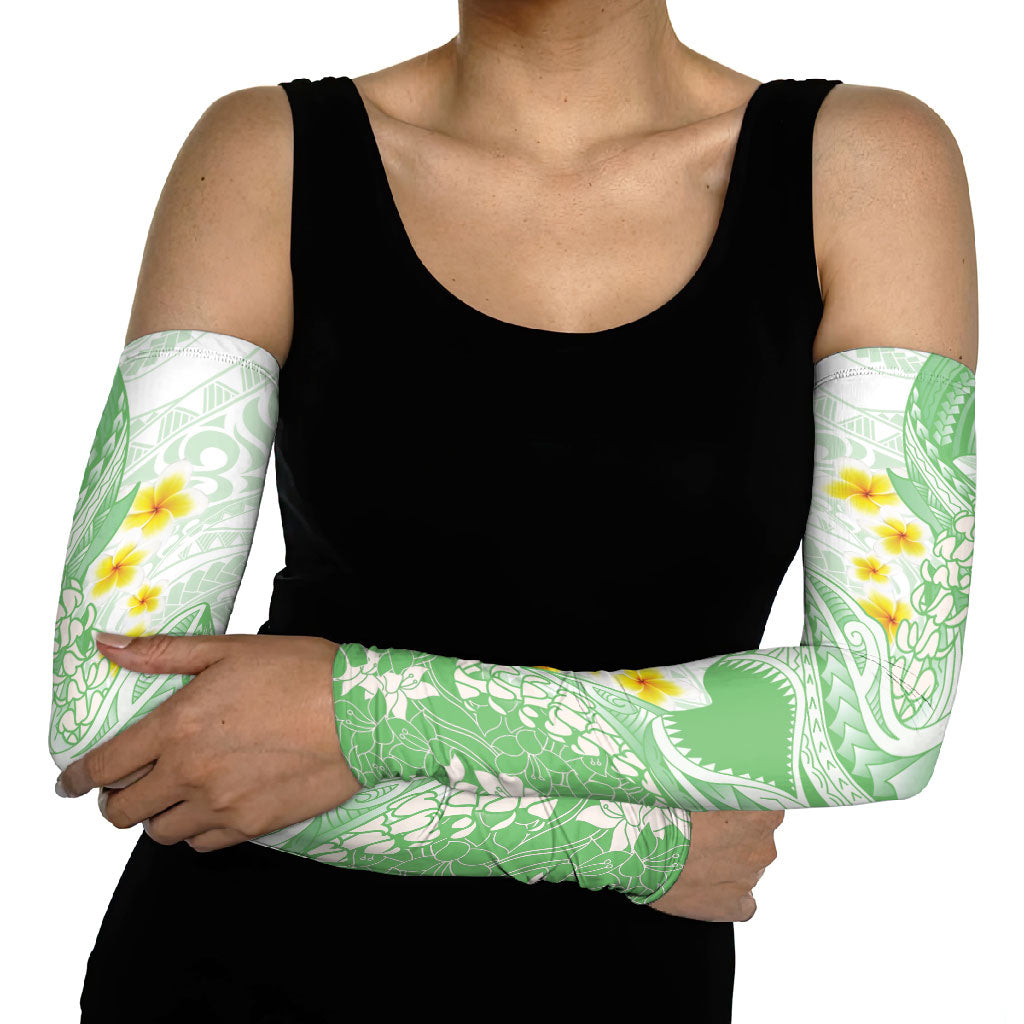 Green Hawaii Shark Tattoo Arm Sleeves Puakenikeni Lei Plumeria Polynesian Pattern