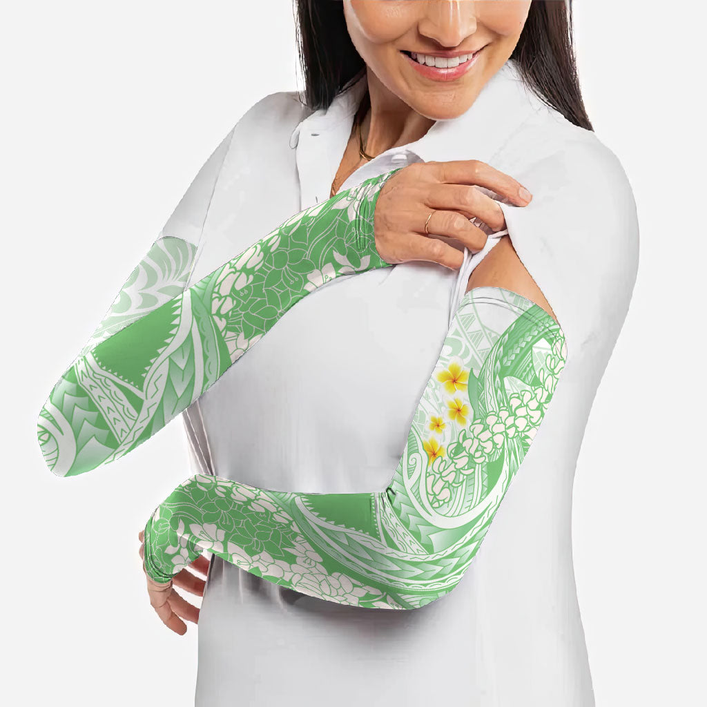 Green Hawaii Shark Tattoo Arm Sleeves Puakenikeni Lei Plumeria Polynesian Pattern