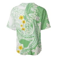 Green Hawaii Shark Tattoo Baseball Jersey Puakenikeni Lei Plumeria Polynesian Pattern LT14 - Polynesian Pride