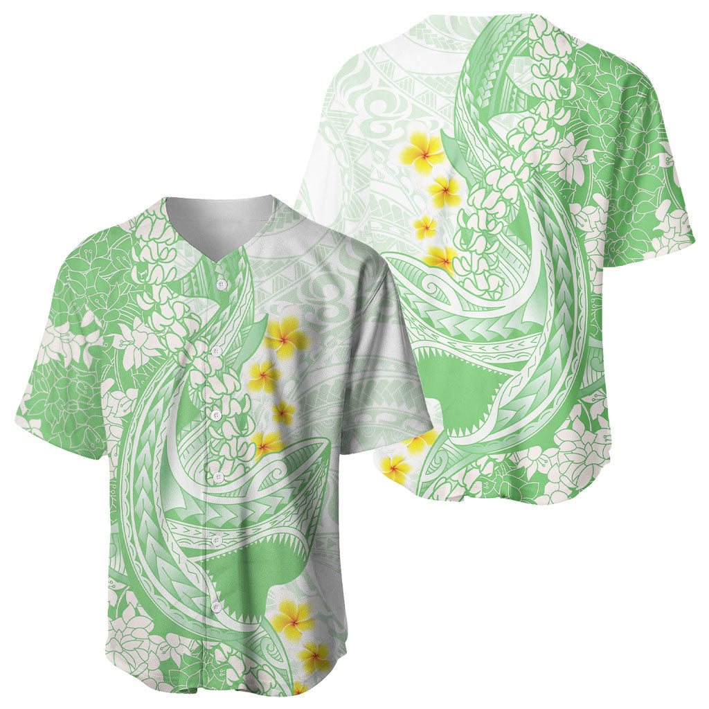 Green Hawaii Shark Tattoo Baseball Jersey Puakenikeni Lei Plumeria Polynesian Pattern LT14 - Polynesian Pride