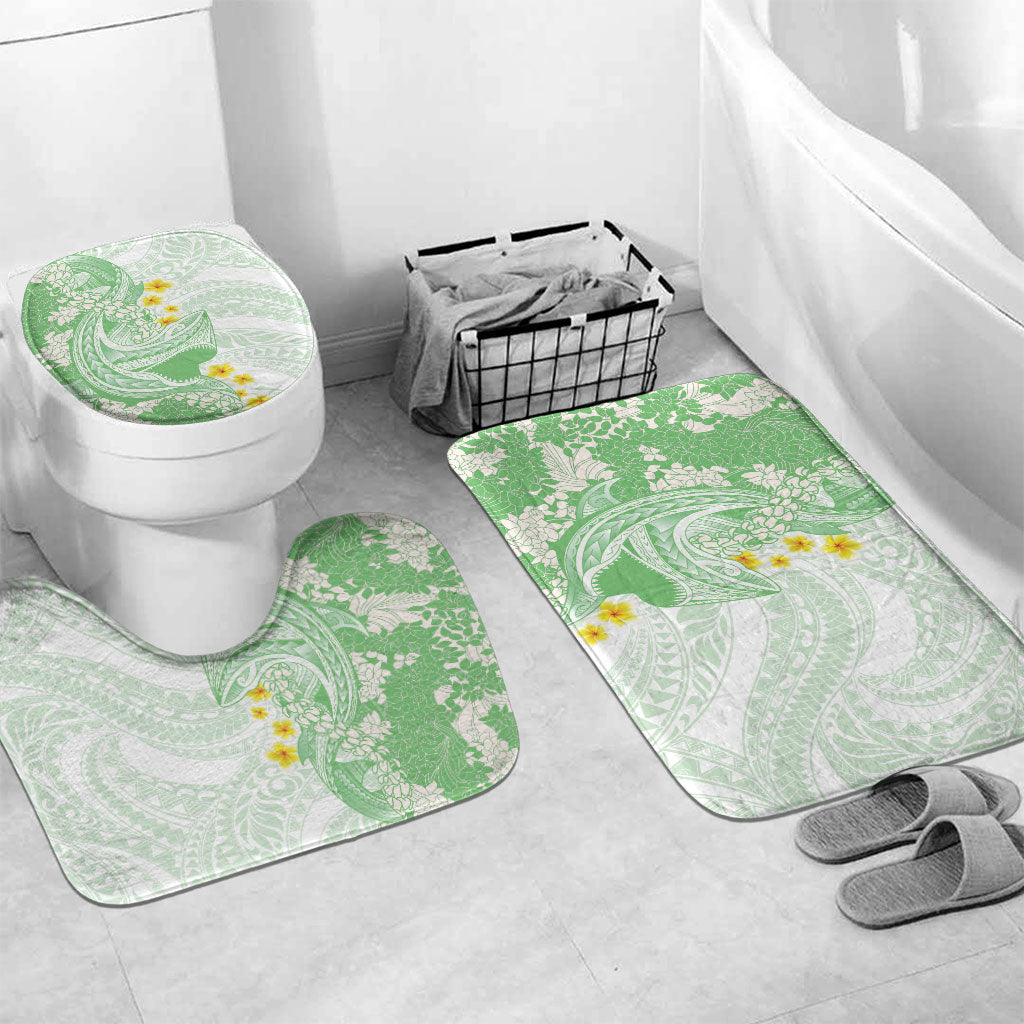 Green Hawaii Shark Tattoo Bathroom Set Puakenikeni Lei Plumeria Polynesian Pattern LT14 Mat Set Only (3 pcs) One Size Green - Polynesian Pride