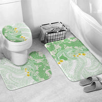 Green Hawaii Shark Tattoo Bathroom Set Puakenikeni Lei Plumeria Polynesian Pattern LT14 Mat Set Only (3 pcs) One Size Green - Polynesian Pride