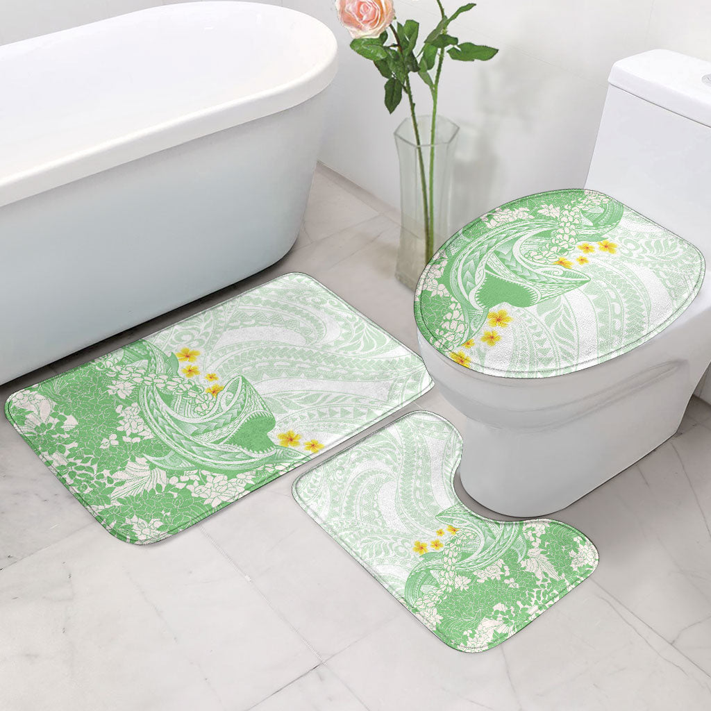 Green Hawaii Shark Tattoo Bathroom Set Puakenikeni Lei Plumeria Polynesian Pattern LT14 - Polynesian Pride