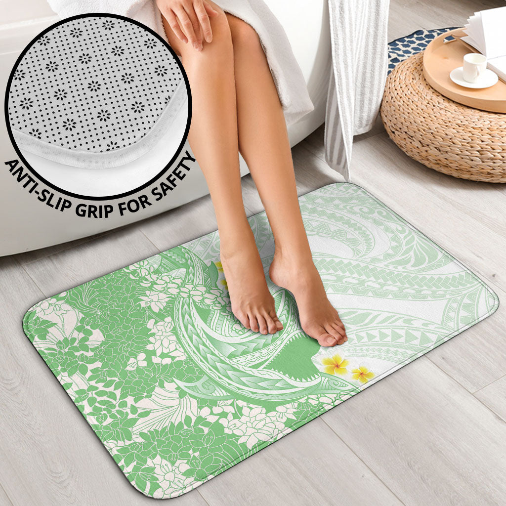 Green Hawaii Shark Tattoo Bathroom Set Puakenikeni Lei Plumeria Polynesian Pattern LT14 - Polynesian Pride