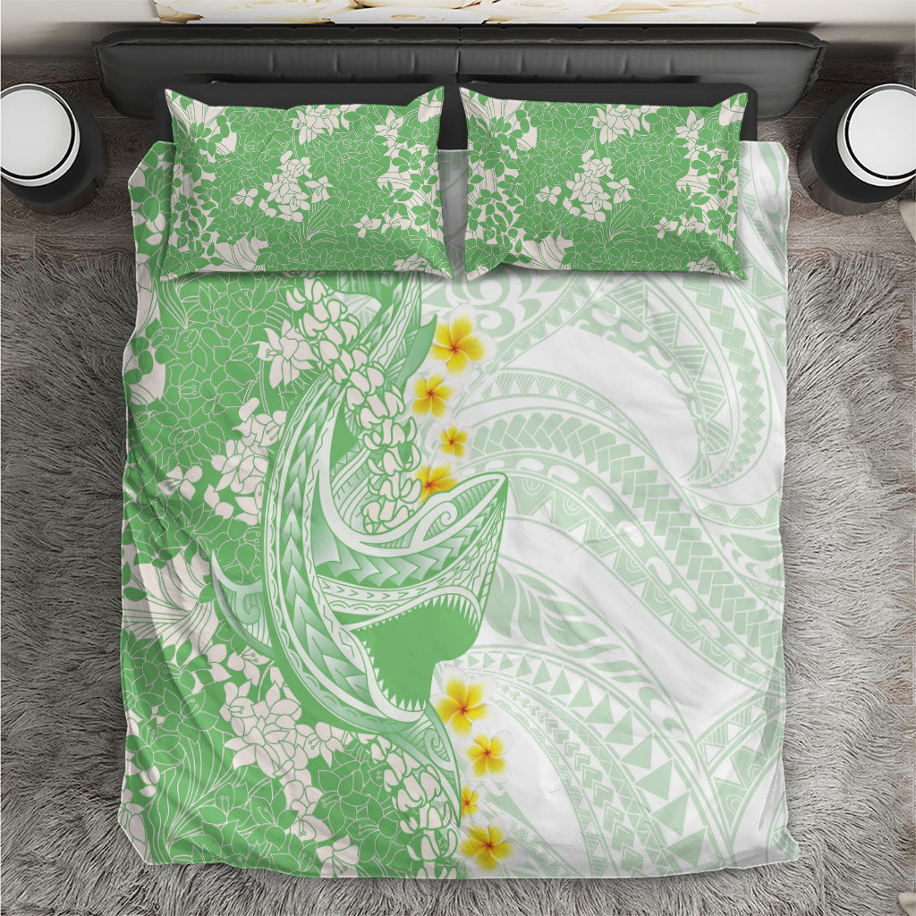 Green Hawaii Shark Tattoo Bedding Set Puakenikeni Lei Plumeria Polynesian Pattern LT14 Green - Polynesian Pride