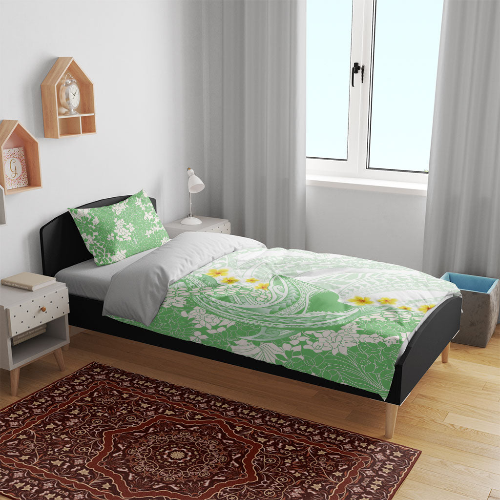 Green Hawaii Shark Tattoo Bedding Set Puakenikeni Lei Plumeria Polynesian Pattern LT14 - Polynesian Pride