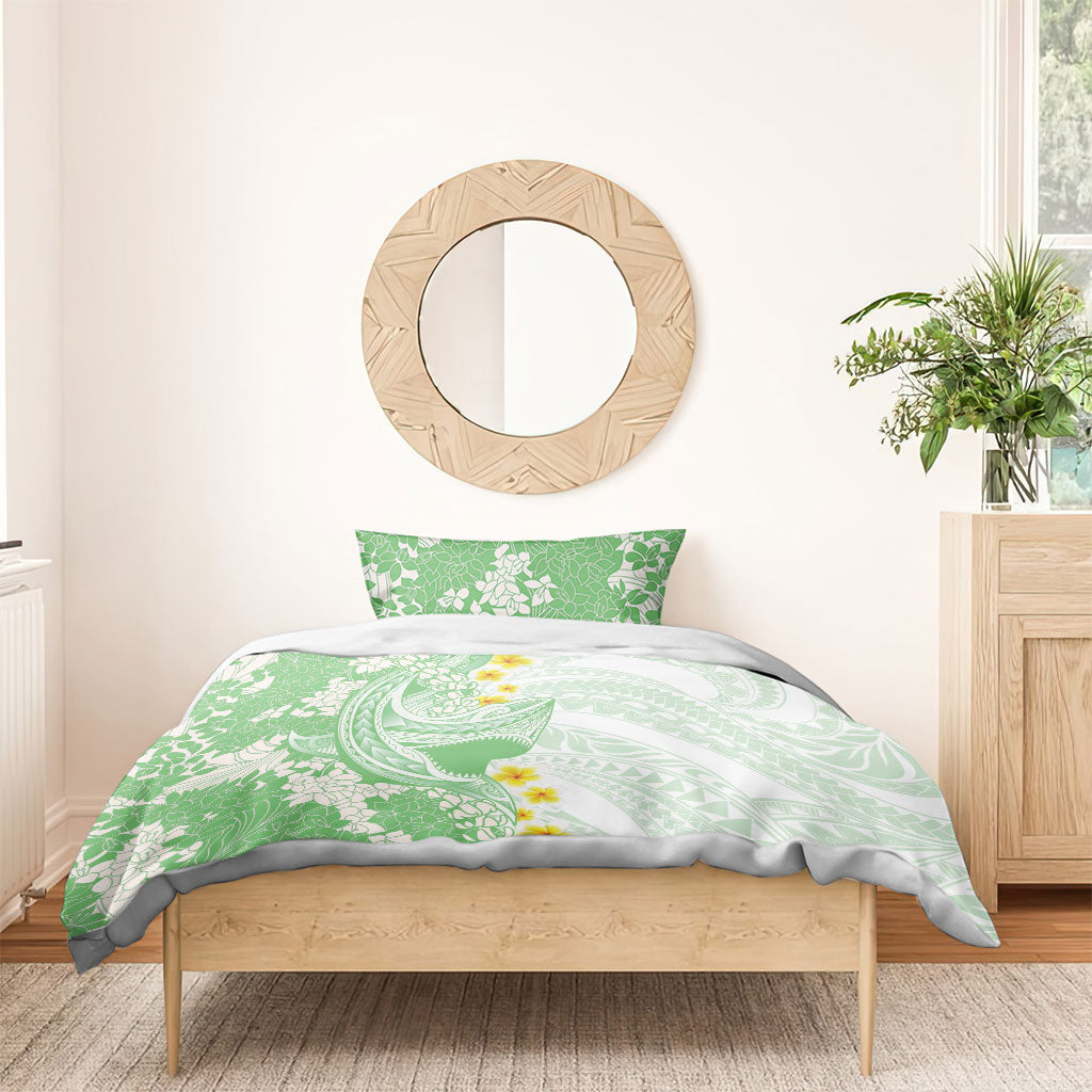 Green Hawaii Shark Tattoo Bedding Set Puakenikeni Lei Plumeria Polynesian Pattern LT14 - Polynesian Pride