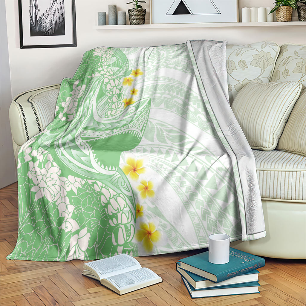 Green Hawaii Shark Tattoo Blanket Puakenikeni Lei Plumeria Polynesian Pattern LT14 Green - Polynesian Pride