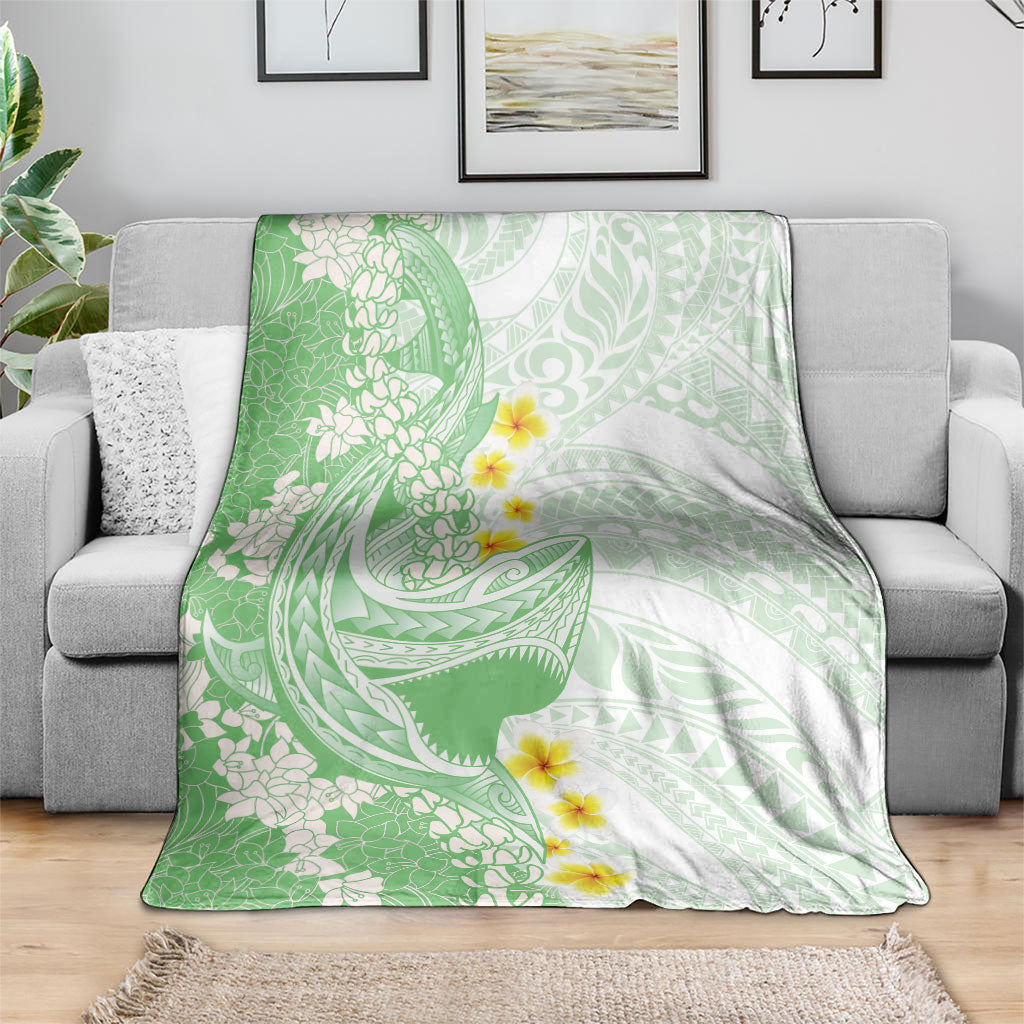 Green Hawaii Shark Tattoo Blanket Puakenikeni Lei Plumeria Polynesian Pattern LT14 - Polynesian Pride