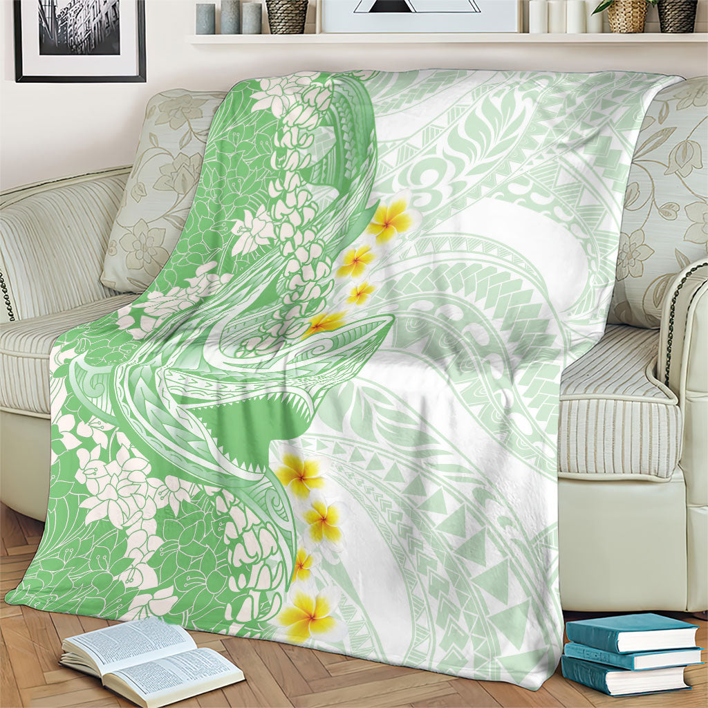 Green Hawaii Shark Tattoo Blanket Puakenikeni Lei Plumeria Polynesian Pattern LT14 - Polynesian Pride