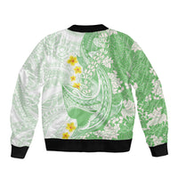 Green Hawaii Shark Tattoo Bomber Jacket Puakenikeni Lei Plumeria Polynesian Pattern LT14 - Polynesian Pride