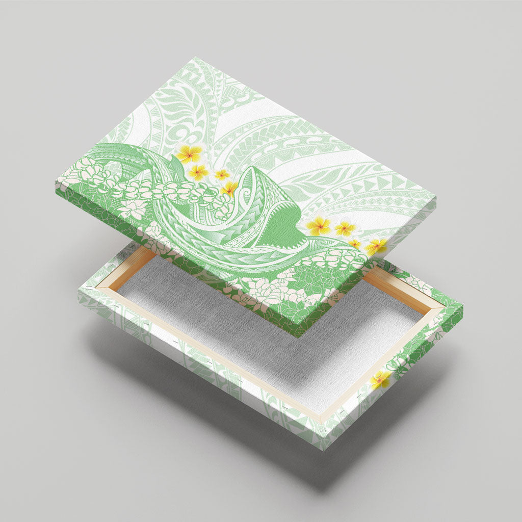 Green Hawaii Shark Tattoo Canvas Wall Art Puakenikeni Lei Plumeria Polynesian Pattern LT14 - Polynesian Pride