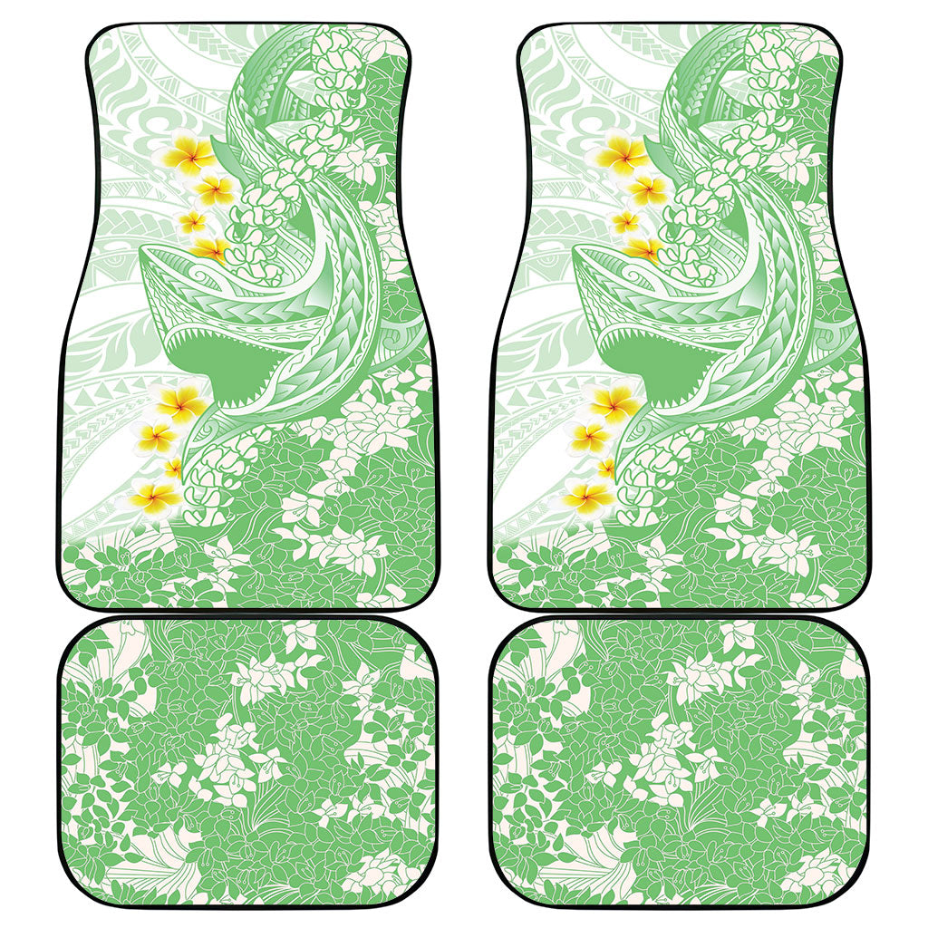 Green Hawaii Shark Tattoo Car Mats Puakenikeni Lei Plumeria Polynesian Pattern LT14 - Polynesian Pride