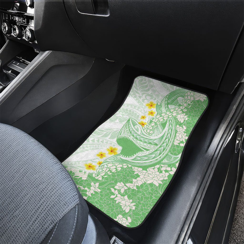 Green Hawaii Shark Tattoo Car Mats Puakenikeni Lei Plumeria Polynesian Pattern LT14 - Polynesian Pride