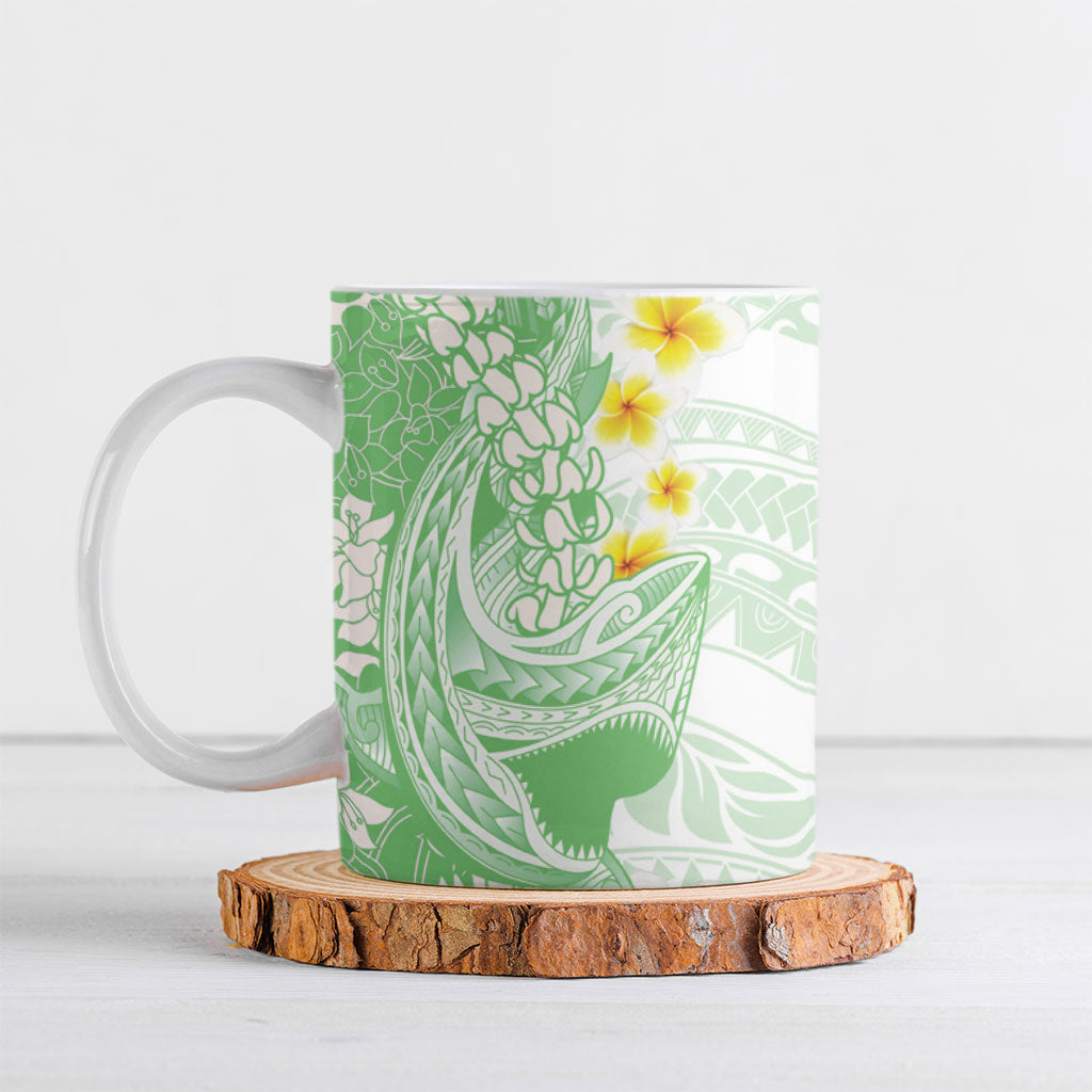 Green Hawaii Shark Tattoo Ceramic Mug Puakenikeni Lei Plumeria Polynesian Pattern LT14 Green - Polynesian Pride