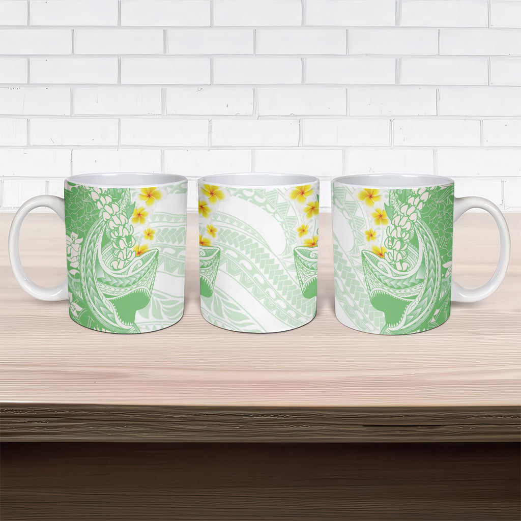 Green Hawaii Shark Tattoo Ceramic Mug Puakenikeni Lei Plumeria Polynesian Pattern LT14 - Polynesian Pride