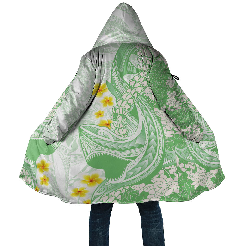 Green Hawaii Shark Tattoo Cloak Puakenikeni Lei Plumeria Polynesian Pattern
