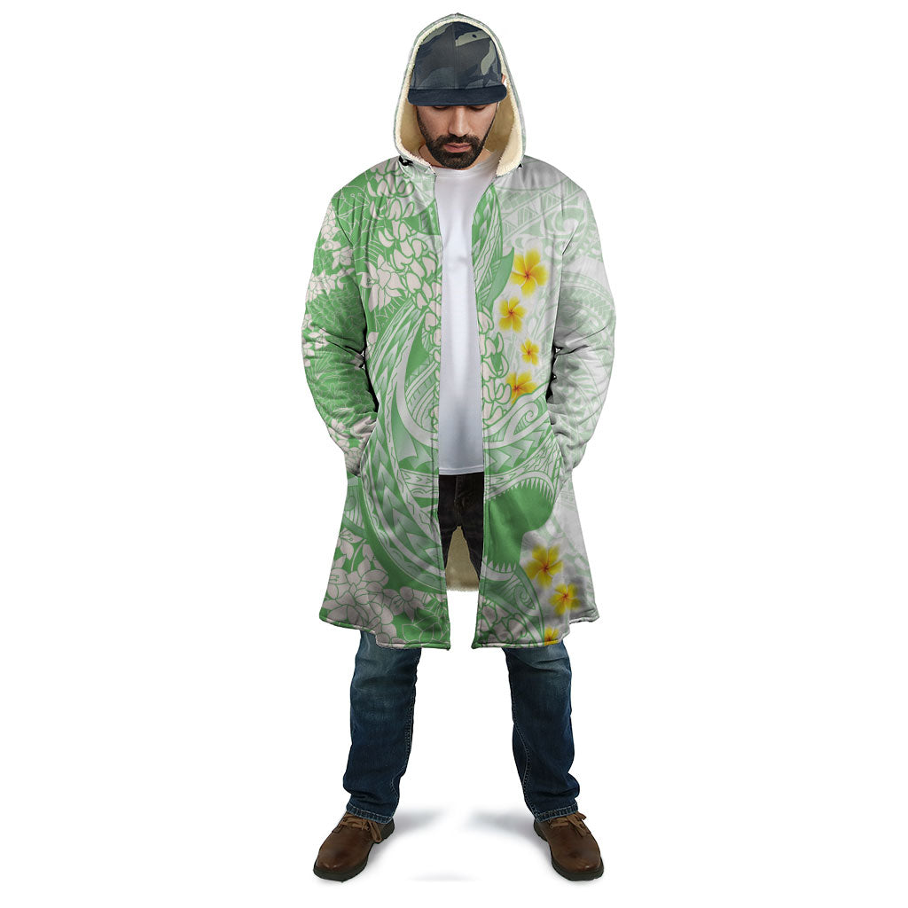 Green Hawaii Shark Tattoo Cloak Puakenikeni Lei Plumeria Polynesian Pattern LT14 - Polynesian Pride