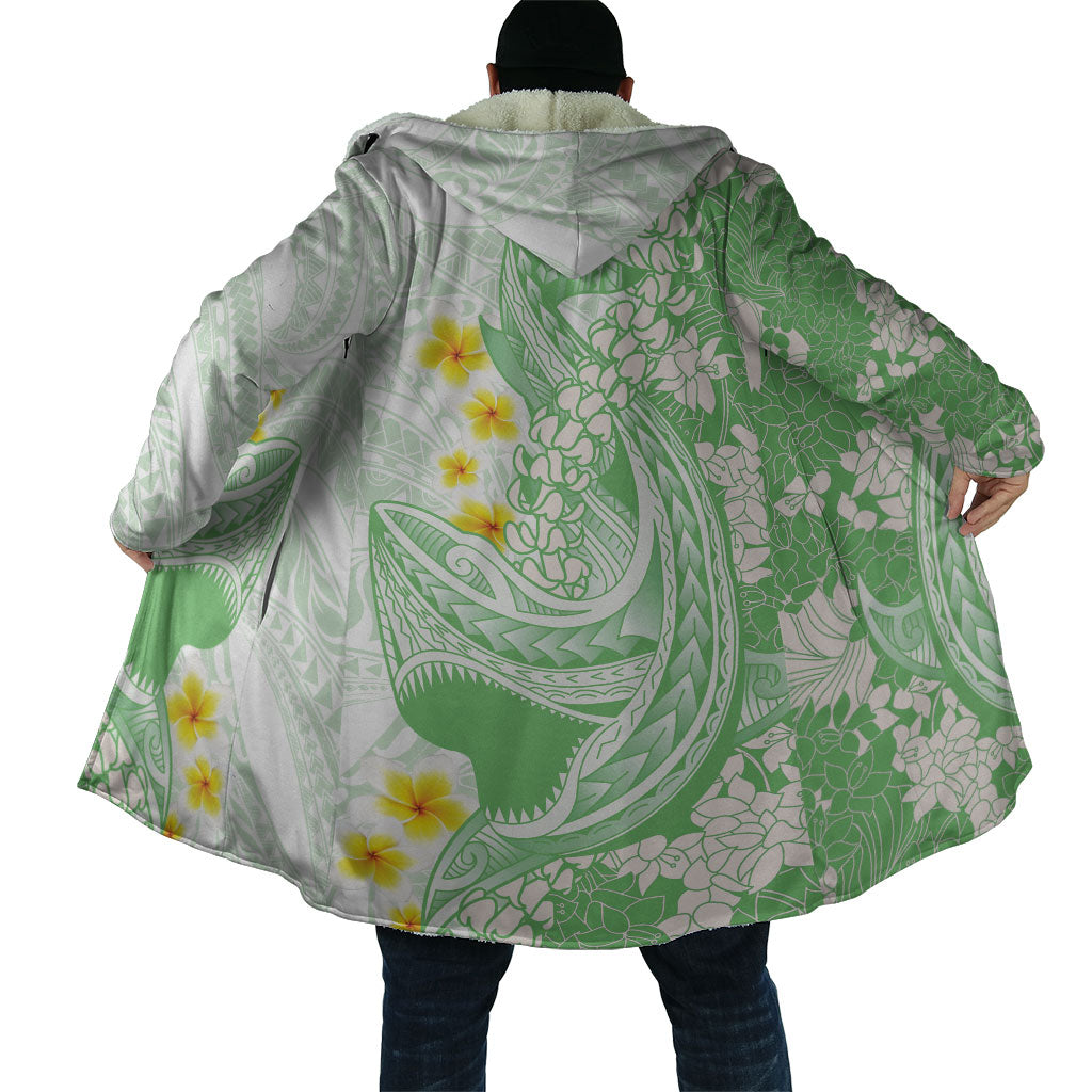 Green Hawaii Shark Tattoo Cloak Puakenikeni Lei Plumeria Polynesian Pattern LT14 - Polynesian Pride