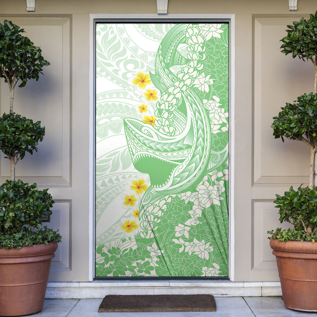 Green Hawaii Shark Tattoo Door Cover Puakenikeni Lei Plumeria Polynesian Pattern LT14 Green - Polynesian Pride