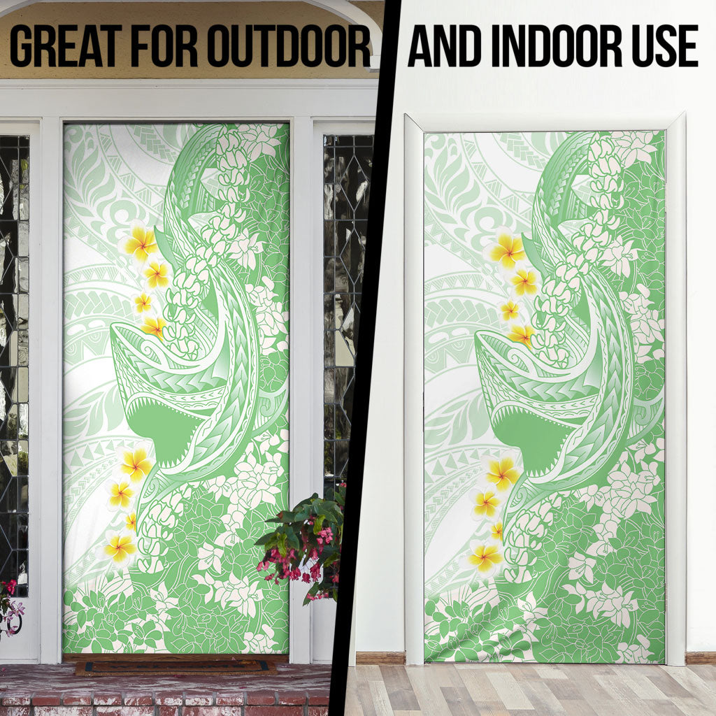 Green Hawaii Shark Tattoo Door Cover Puakenikeni Lei Plumeria Polynesian Pattern LT14 - Polynesian Pride