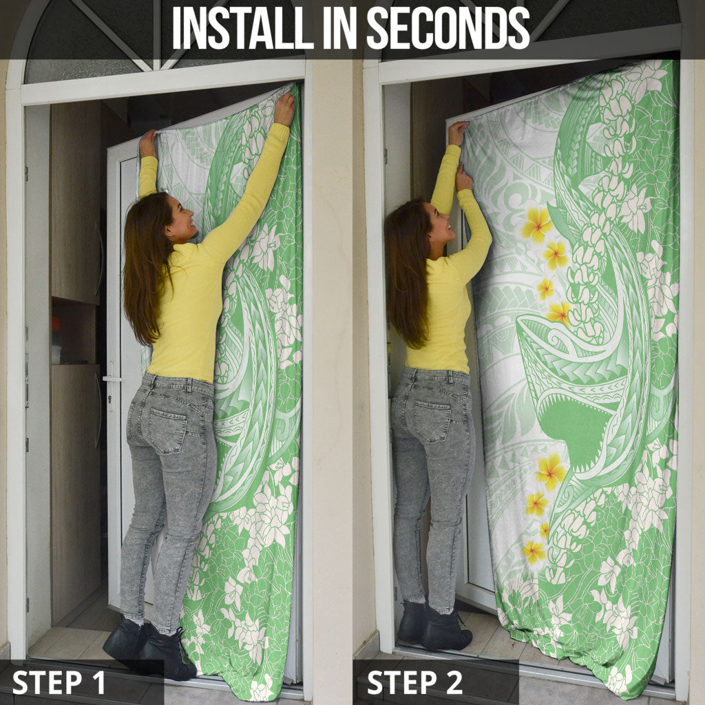 Green Hawaii Shark Tattoo Door Cover Puakenikeni Lei Plumeria Polynesian Pattern LT14 - Polynesian Pride