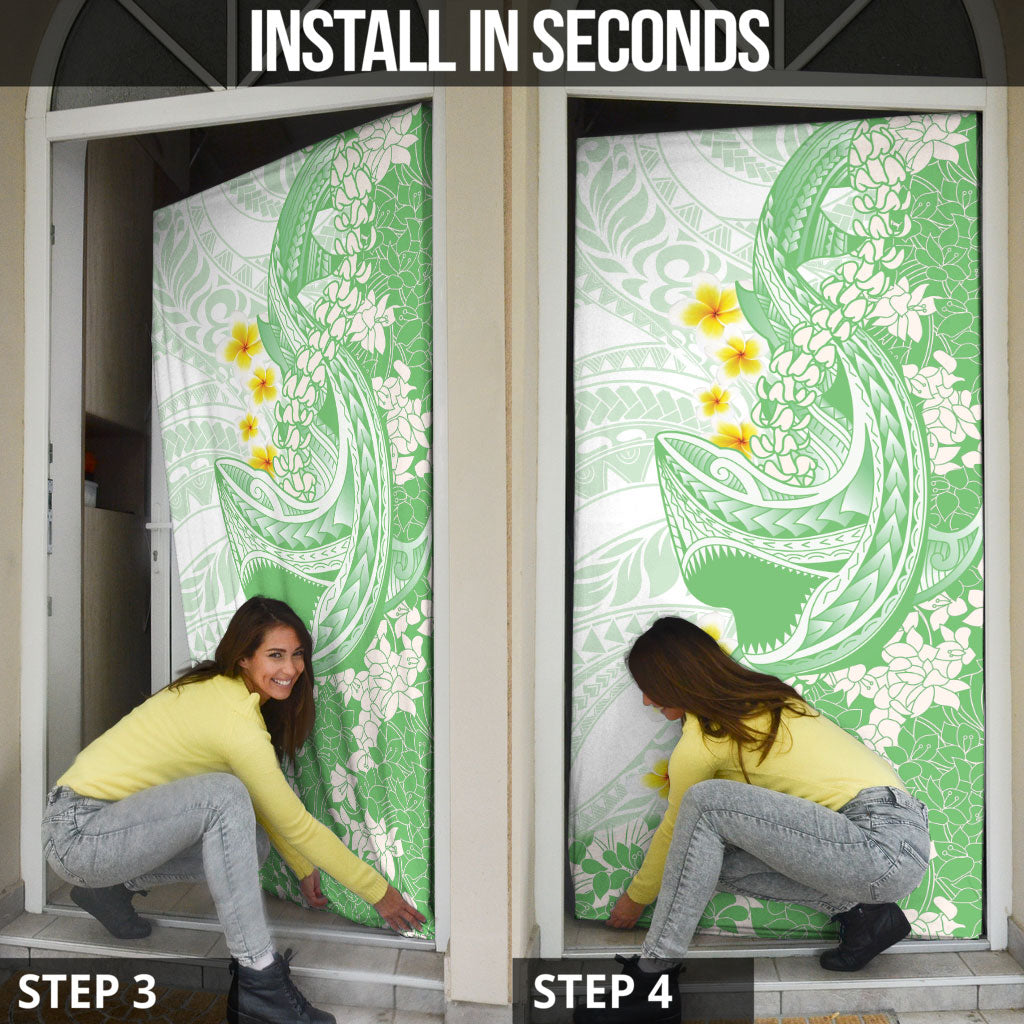 Green Hawaii Shark Tattoo Door Cover Puakenikeni Lei Plumeria Polynesian Pattern LT14 - Polynesian Pride