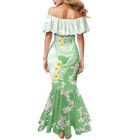 Green Hawaii Shark Tattoo Family Matching Mermaid Dress and Hawaiian Shirt Puakenikeni Lei Plumeria Polynesian Pattern