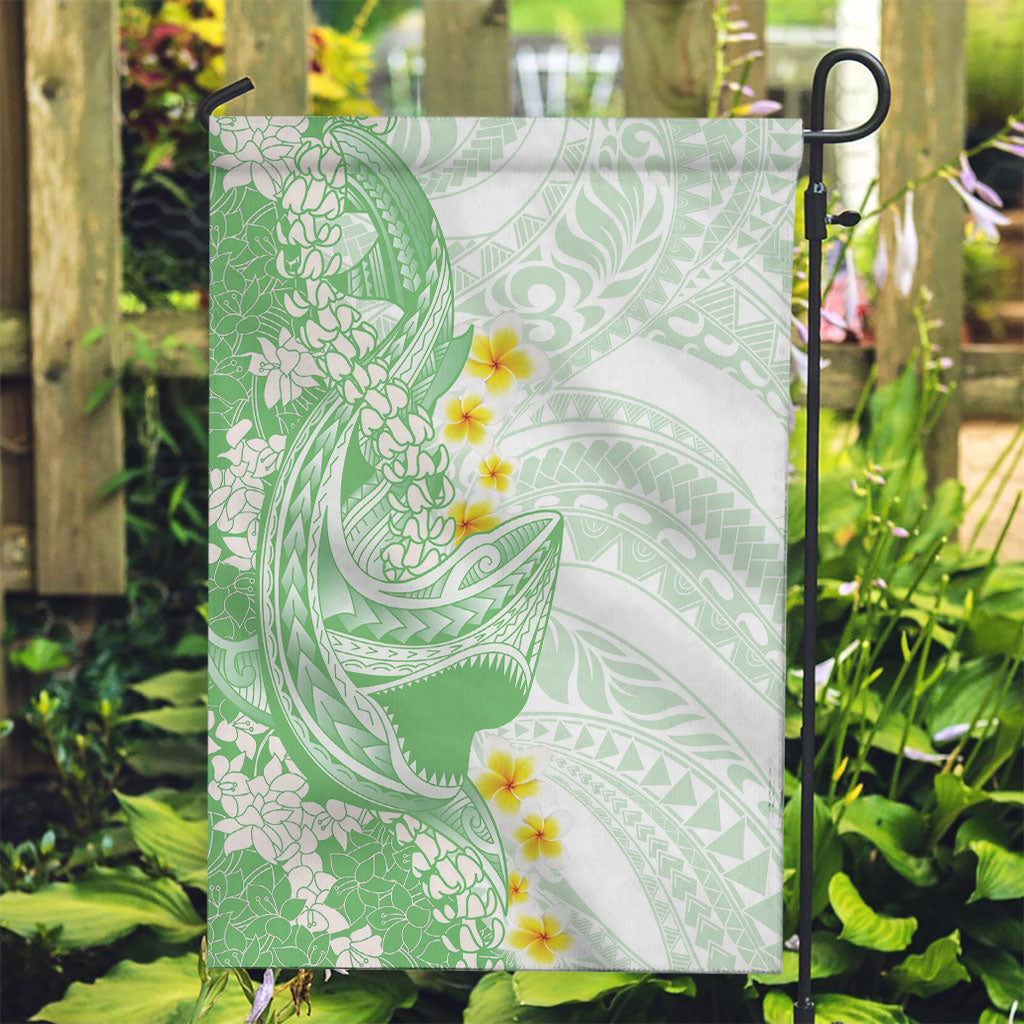 Green Hawaii Shark Tattoo Garden Flag Puakenikeni Lei Plumeria Polynesian Pattern LT14 Garden Flag Green - Polynesian Pride