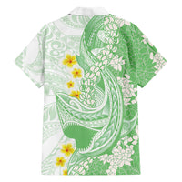 Green Hawaii Shark Tattoo Hawaiian Shirt Puakenikeni Lei Plumeria Polynesian Pattern LT14 - Polynesian Pride