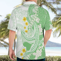 Green Hawaii Shark Tattoo Hawaiian Shirt Puakenikeni Lei Plumeria Polynesian Pattern LT14 - Polynesian Pride