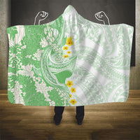Green Hawaii Shark Tattoo Hooded Blanket Puakenikeni Lei Plumeria Polynesian Pattern LT14 - Polynesian Pride