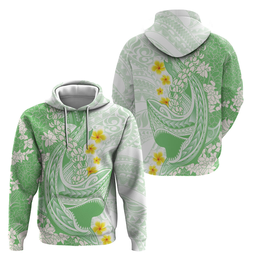 Green Hawaii Shark Tattoo Hoodie Puakenikeni Lei Plumeria Polynesian Pattern LT14 - Polynesian Pride