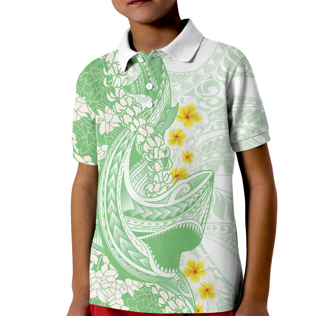 Green Hawaii Shark Tattoo Kid Polo Shirt Puakenikeni Lei Plumeria Polynesian Pattern LT14 Kid Green - Polynesian Pride