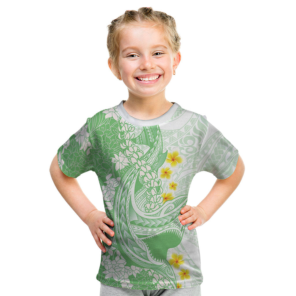 Green Hawaii Shark Tattoo Kid T Shirt Puakenikeni Lei Plumeria Polynesian Pattern LT14 Green - Polynesian Pride