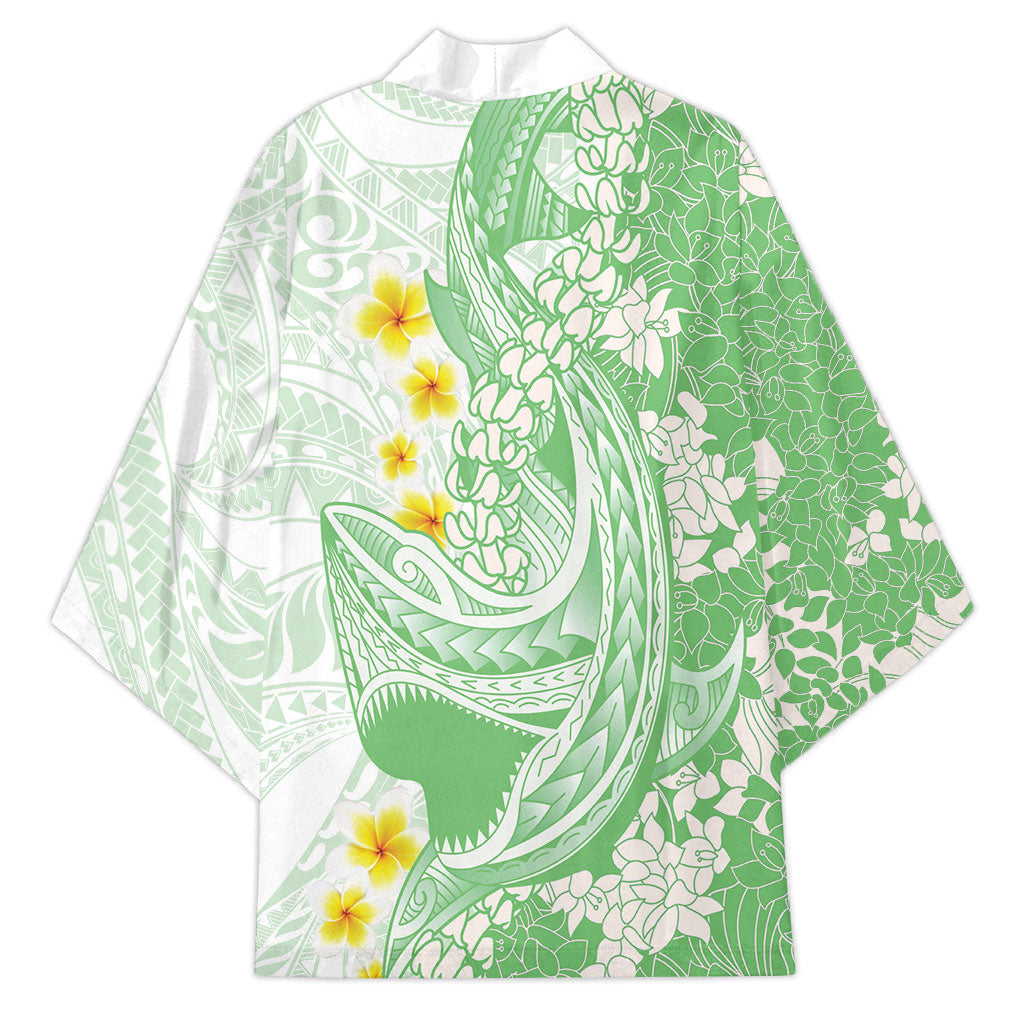 Green Hawaii Shark Tattoo Kimono Puakenikeni Lei Plumeria Polynesian Pattern LT14 - Polynesian Pride