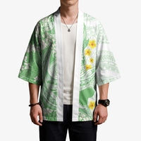 Green Hawaii Shark Tattoo Kimono Puakenikeni Lei Plumeria Polynesian Pattern LT14 - Polynesian Pride