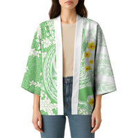 Green Hawaii Shark Tattoo Kimono Puakenikeni Lei Plumeria Polynesian Pattern LT14 - Polynesian Pride